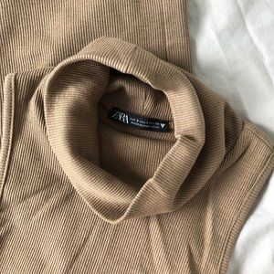 Zara Tan Bodycon Turtleneck Knit Sleeveless Dress